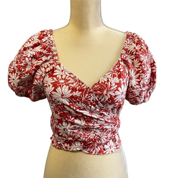 Madewell Anita Linen Puff Sleeves Floral Wrap Top Size Small - Picture 4 of 10